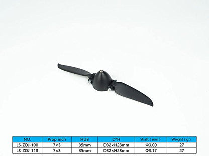 Viloga RC Folding Propeller 7×3 inch w/Spinner Size D32×H28mm, and Motor Shaft Diameter φ3.17 with Nylon Plastic Spinner for RC Plane Drone Remote Control Airplane (7×3, Shaft φ3.17) - size: 7×3, Shaft φ3.17