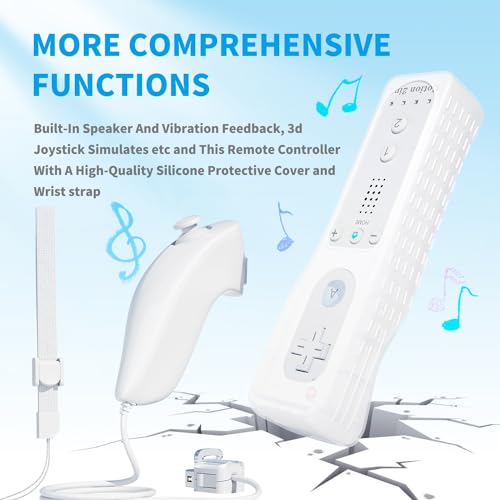 2 Pack Wii Remote with Wii Motion Plus Inside | Shock Wii Nunchuk Controller | Compatible Nintendo Wii, Wii U - color: white+white