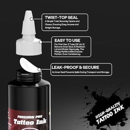 POSEIDON Professional Black Tattoo Ink - 8 fl oz (240ml) Bottle