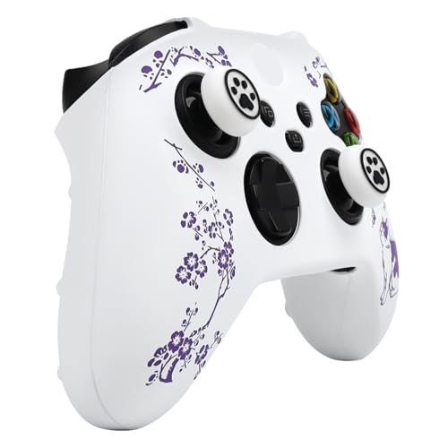 Cat Among Blossoming Branches Skin Compatible with Xbox Series X Wireless Controller, RALAN Protector Case， Customised Thumb Grips Cap - color: Cat White Purple