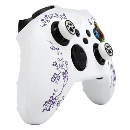 Cat Among Blossoming Branches Skin Compatible with Xbox Series X Wireless Controller, RALAN Protector Case， Customised Thumb Grips Cap - color: Cat White Purple