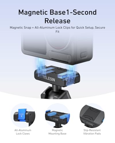 TELESIN Suction Cup Car Mount for DJI Action 6 5 pro/4/3 – Strong Magnetic Base, 360° Adjustable Dual Ball Head, Quick Release Camera Mount for Windshield, Dashboard & Smooth Surfaces