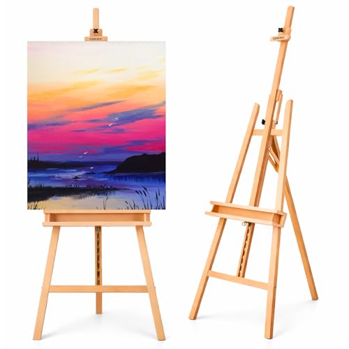 Adjustable Beechwood A-Frame Studio Easel with Storage Tray, Natural - style: A Frame Easel Natural