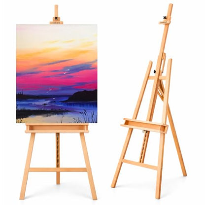 Adjustable Beechwood A-Frame Studio Easel with Storage Tray, Natural - style: A Frame Easel Natural