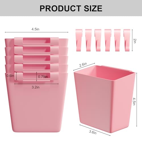 6 Pack Pink Rolling Cart Accessories Organizer with 6 Cups Holder, 6 Hooks - color: Pink