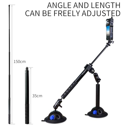 Suction Car Mount for Insta360 x5,x4, x3, x2, x,One RS,R Compatible with GoPro Max DJI OSMO Action 6 5 4 3 Camera 5 in 1 Suction Mount Kit for Action Cameras (Includes 47.24-inch Selfie Stick)