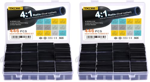 TKDMR 446 Pcs Heat Shrink Tubing Kit - 4:1 Ratio Adhesive Lined, Marine Grade Shrink Wrap - Industrial Heat Shrink Tubing,Black (Pack of 2) - size: 1.75" Length (Pack of 2)