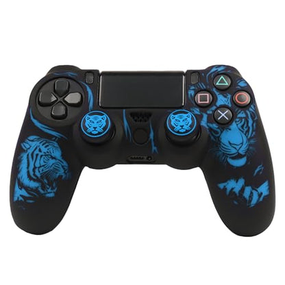RALAN Tiger HeadDesign Controller Skin Cover with 2 Thumb Grips Compatible with PS4/Playstation 4 Slim/Pro Controller - color: Tiger Head Blue
