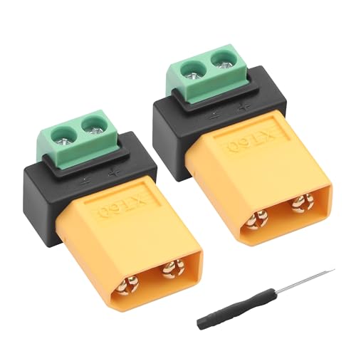 2Pcs XT60 to 2 Pin Screw Terminal Connector Adapter, 10A XT60 Male to 2-Pin Solderless Converter Power Plugs ,for Solar Panel, Portable Power Station, Drone, Balance Charger (M to M) - style: M tO M