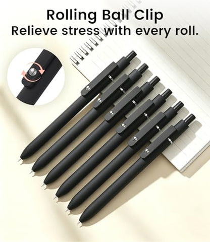 LINFANC Cute Black Gel Pens, 6Pcs 0.5mm Quick Dry Black Ink Pens Ballpoint - color: 6pcs - Elegant Black, size: 1 Count (Pack of 6)