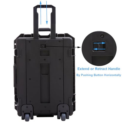 Regetek 27" Waterproof Hard Case with Foam, Rolling Equipment Flight Case with Wheels & Retractable Handle for Camera, Drone, Tools, Electronics, Heavy Duty, IP67 Rated, Inner 21.6"X 14.6"X10.2"