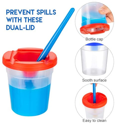 YGAOHF 15 Packs No Spill Paint Cups with Lids for Kids Toddlers, Large Paint Water Cup for Classroom, Spill Proof Painting Cup for Watercolor Painting, Arts and Crafts Supplies