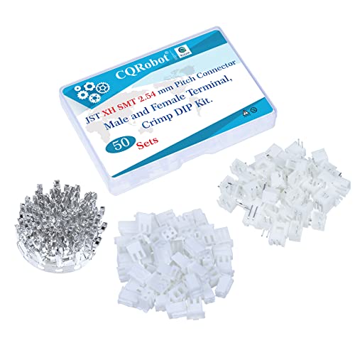 CQRobot JST XH SMD 2.54 mm Pitch 2-Pin Electronic Computer Connector IC Male Plugs, Female Sockets Housing and T-Shaped Crimp Terminal Kit. 50 Sets/200 Pieces Wire-to-Board Adapter Cable Assembly. - size: 2P, style: XH-SMD