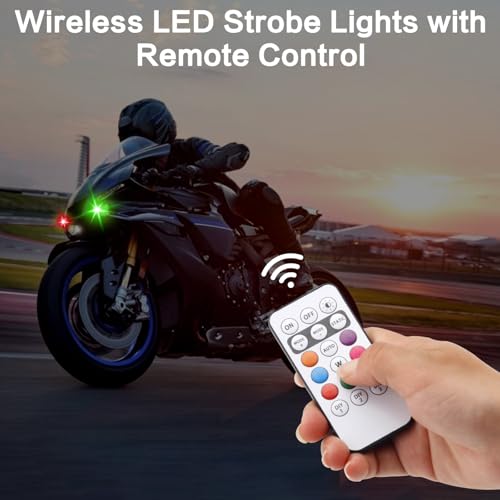 4PCS Wireless LED Strobe Lights with Remote Control, 8 Colors IP65 Waterproof Anti-Collision USB Charing Led Warning Lights for Car Drone Truck Motorcycle Aircraft Bike