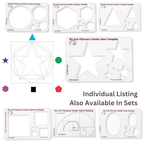 Fibonacci 6" Star Drawing Template, Golden Ratio Stencil - style: 6" Stars