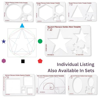 Fibonacci 6" Star Drawing Template, Golden Ratio Stencil - style: 6" Stars