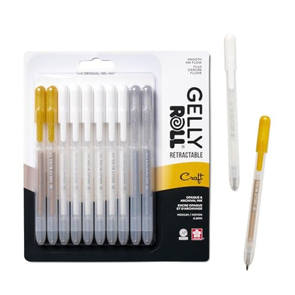 Sakura Gelly Roll Retractable Gel Pens, White, Gold & Silver, 10 Pack - size: 1 Count (Pack of 10), style: Opaque Color Set