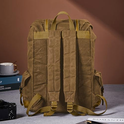 Heavy-Duty Waxed Canvas Rucksack Backpack - color: Brown-coffee, size: 400 x 340 x 190 mm - Standard