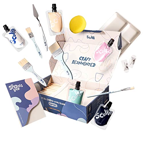 Sculpd Painting Kit, 4 Acrylic Bold Colors, 2 Brushes, 21x31in Canvas - color: Pastel, size: Small