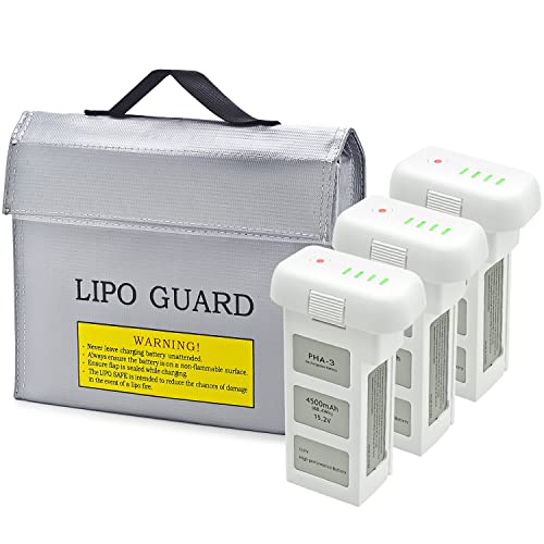 ExpertPower NEW Phantom 3 Replacement Battery with Safety Bag for Battery Storage, Three Pack of Intelligent Flight Battery and One Fireproof Safety Bag - size: 3 Battery + Safety bag