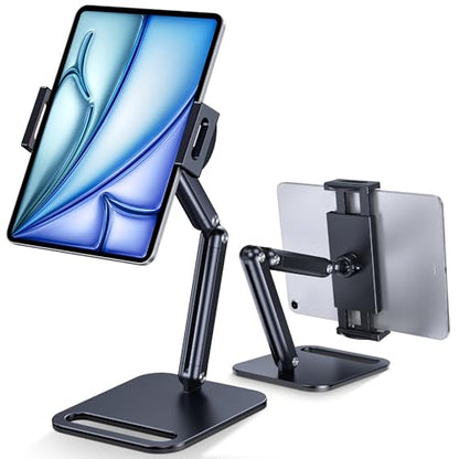 Tablet Stand for iPad, Aluminum Tablet Holder with Heavy Duty Base for Desk - size: High - Two Arm