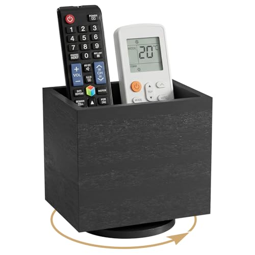 360° Rotating Remote Control Holder, Wooden TV Remote Holder for Table, Desk Organizer Caddy Media Storage Box for Living Room,Nightstand,Couch (Black) - color: Black-1slot