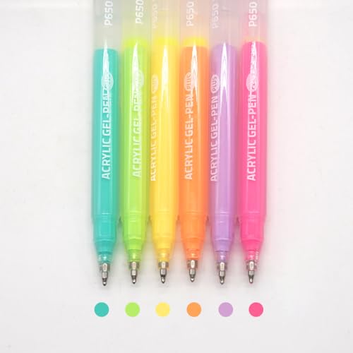 Acrylic Gel Pens for Coloring, 6 Pack 1.0mm Fine Point Gel Pen Set - color: Dopamine