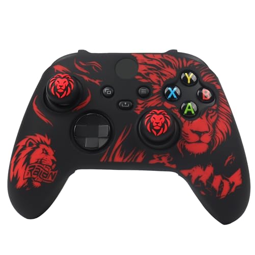Lion Skin Compatible with Xbox Series X Wireless Controller, RALAN Protector Case， Customised Thumb Grips Cap - color: Lion Black Red