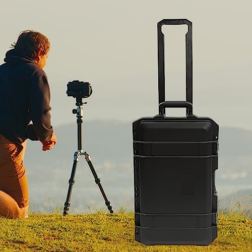 Portable Protective Camera Case, 22" Protective Roller Hard Camera Case with Wheels and Foams Camera Suitcase Waterproof Rolling Hard Case for Camera,Tools,Lens,Drone,Equipment (Black) - color: Black