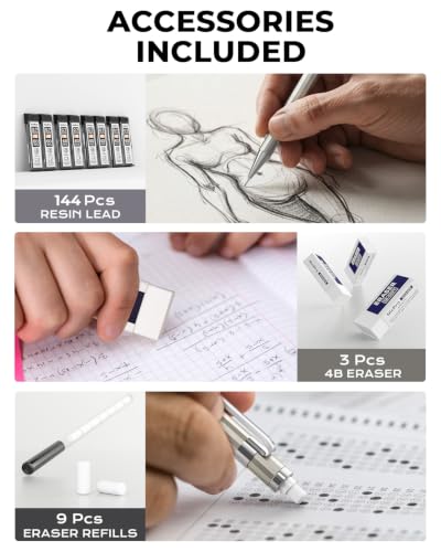 Nicpro 4 Pack Mechanical Pencil 0.7mm, MB1000 Metal Mechanical Pencil Set - style: 4 Pack （0.7mm）