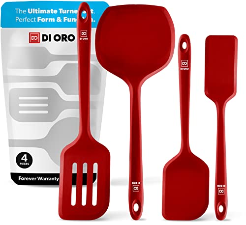 DI ORO Silicone Turner Spatula Set - 600F Heat Resistant, 4-Pc Red - color: Red