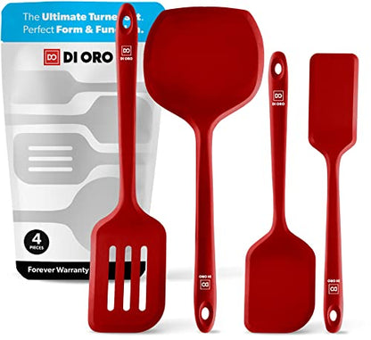 DI ORO Silicone Turner Spatula Set - 600F Heat Resistant, 4-Pc Red - color: Red