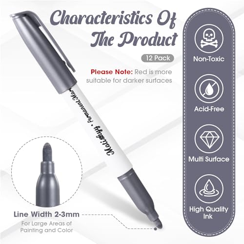 Motiskyy 12 Pcs Metallic Permanent Markers Fine Point, Gold Silver Copper - color: Gold Silver Copper