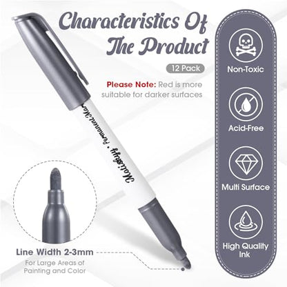 Motiskyy 12 Pcs Metallic Permanent Markers Fine Point, Gold Silver Copper - color: Gold Silver Copper