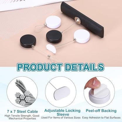 PATIKIL Retractable Remote Control Cable Tether (3.3ft / 1M, White)(6 Set) Round Remote Control Security Lanyard Lock Adjustable Locking Leash with Plastic Cap, Suit for - TVs/Tablets - color: White, size: 3.3ft