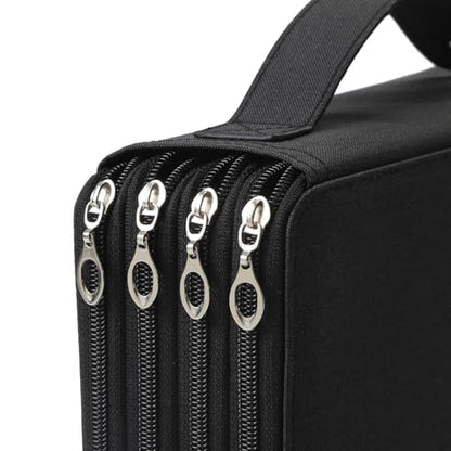Canvas 200 Slots Pencil Case 4-Layer Zipped Holder w/Handle - color: Black, size: 200