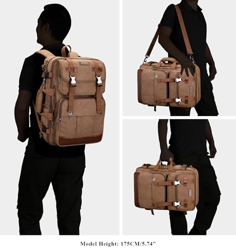 WITZMAN Canvas Travel Backpack for Men Large Laptop Backpack Fits 16 Inch - color: Brown