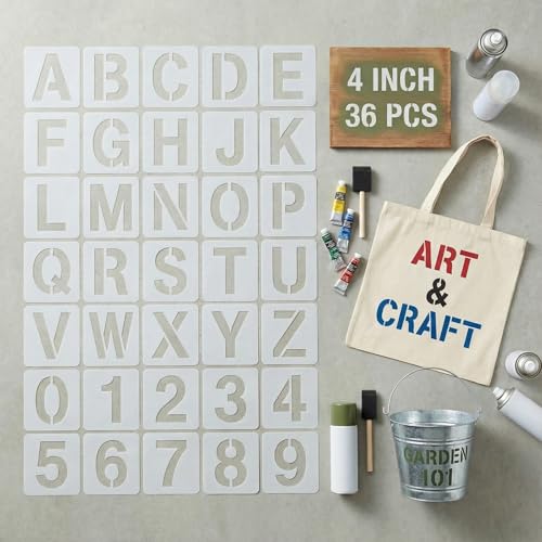 4 Inch Letter Stencils and Numbers, True 4 Inch Font, 36 Pieces