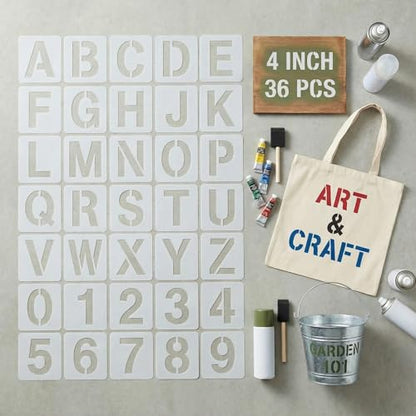 4 Inch Letter Stencils and Numbers, True 4 Inch Font, 36 Pieces
