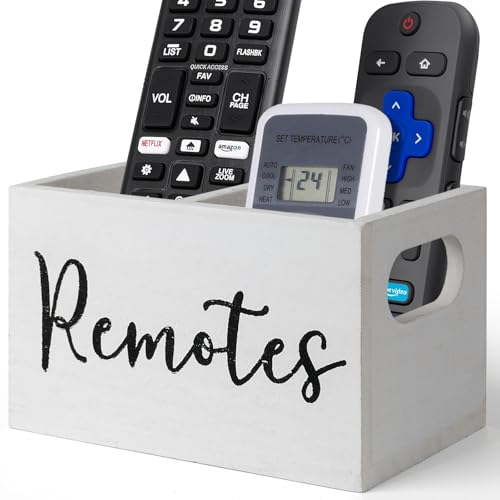 Remote Control Holder, Wooden TV Remote Holder for Table, Remote Caddy Organizer with 2 Compartments, Media Storage Box for Nightstand, Couch (White) - color: White-2slot