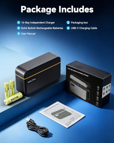 Rechargeable 8 AA and 8 AAA Lithium Batteries with USB-C Charger