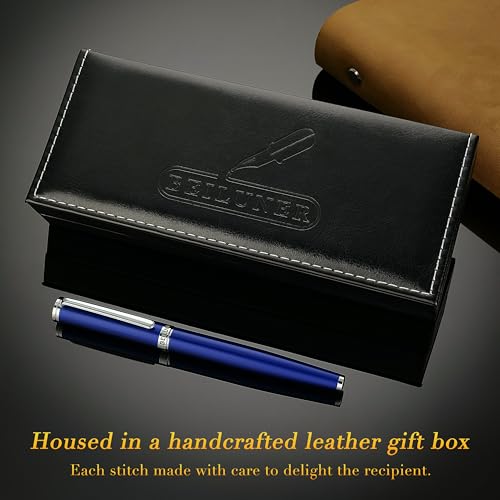 BEILUNER Luxury Fountain Pen Set,Solid 24K Gilded(Fine)-Charming Blue - color: Blue, style: Fine Nib