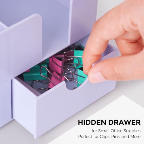 SKYDUE Small Desk Organizer with Sticky Notes Holder,Pen Holder for Deskc - color: Purple