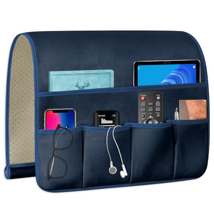 Remote Control Holder for Armchair Caddy, Remote Holder with 5 Pockets - color: Blue-A, size: 35"x18"