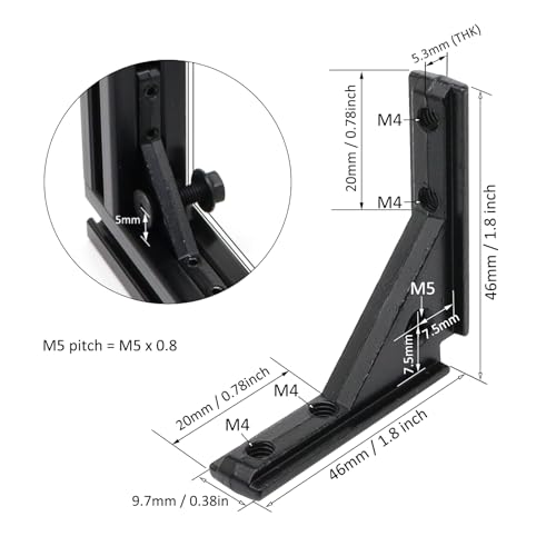20Pcs 2020 Aluminum Extrusion Black Corner Bracket T Slot Inside L Shape Joint Angle Hardware Panel Mount Connector with Screws for 20 Series 20/20 2040 V Slot Extruded Aluminum Profile - style: 20 sets with M4