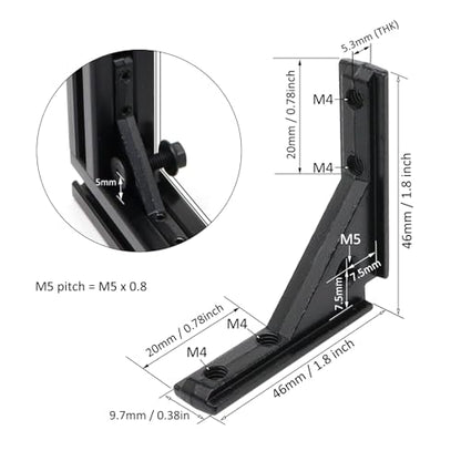 20Pcs 2020 Aluminum Extrusion Black Corner Bracket T Slot Inside L Shape Joint Angle Hardware Panel Mount Connector with Screws for 20 Series 20/20 2040 V Slot Extruded Aluminum Profile - style: 20 sets with M4