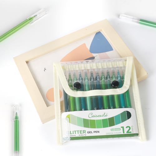 12 Pack Green Glitter Gel Pens Set High-Capacity - color: green