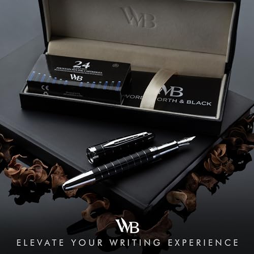 Wordsworth & Black Majesti Fountain Pen Set for Writing, Extra Fine Nib - color: Checked Chrome, style: Extra Fine Nib