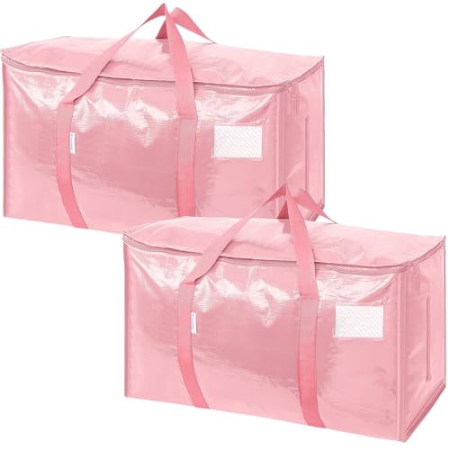 TICONN 2 Pack Extra Large Moving Bags Heavy Duty with Zippers & Carrying Handles, Durable Storage Bags Moving Boxes for Closet Organizers and Storage (2 Pack, Coral) - color: Coral, size: 2 Pack