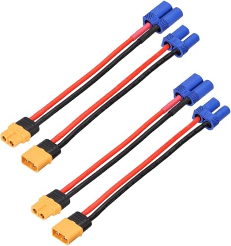 4PCS XT60 to EC5 Adapter Cables 14AWG 100mm | XT60 Male to EC5 Female & XT60 Female to EC5 Male Connector Wires | Lipo Battery Adapter Cable for RC Car Drone Airplane Boat E-Bike